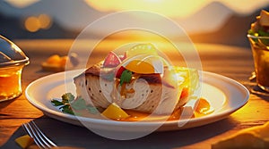 Close-up food photography and sunrise Generative AI