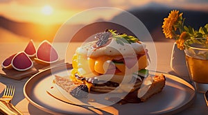 Close-up food photography and sunrise Generative AI