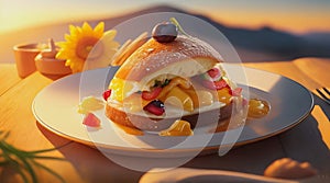 Close-up food photography and sunrise Generative AI