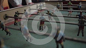 Close-up of foosball table match