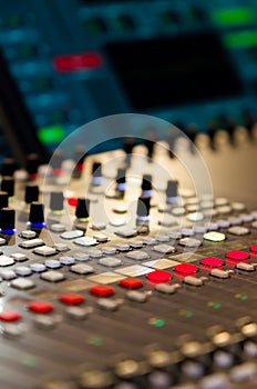 Close up footage of audio mixer