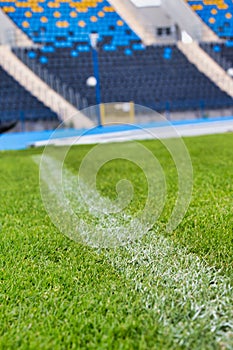 Close up of football pitch in stadium