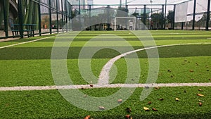 A close-up of a football training ground. This is a miniature football training ground