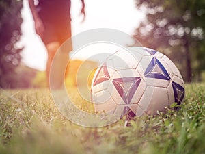 Close up Footballer getting ready to kick a soccer ball