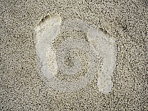 Close-up footprint in the sand beach background.