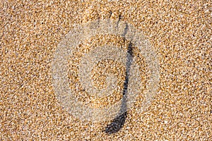 Close up of footstep in sandy on the beach