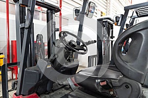 Close up of forklift steering wheel