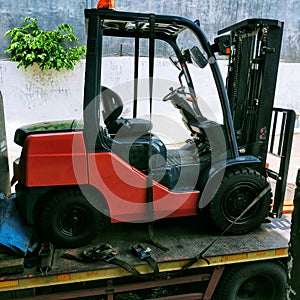 Close up forklift on the truck