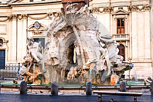 Close up of The Fountain Of The Four Rivers, Navona Square, Rome, Italy