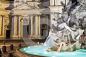 Close up of fountain of four rivers in Piazza Navona, Rome