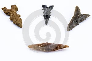 Close up of four arrowheads from the Nude Stone Age