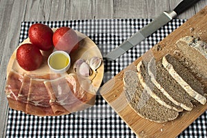Delicius ham toast with tomato photo