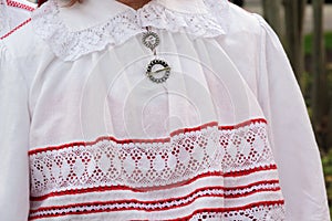 Close-up of a fragment of an Estonian folk costume