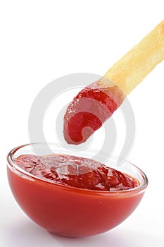 Close up of french fries with ketchup