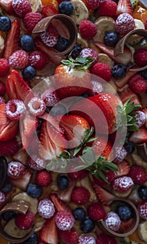 Close-up of a French fruits pie seen from above