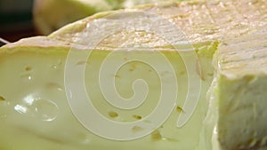 Close up of a french soft creamy brie cheese