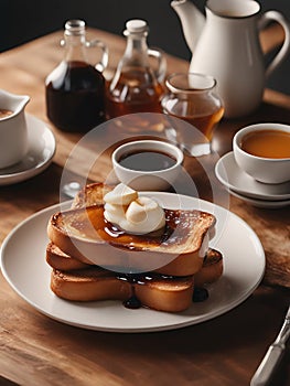 Close-Up of French Toast topped with butter and maple sirup.