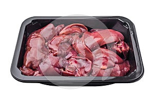 Close-up of fresh chicken liver in packaging