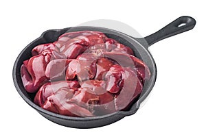 Close-up of fresh chicken liver in a pan