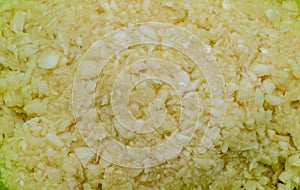 Close up on fresh chopped garlic for texture