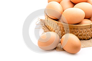 Close up fresh eggs isolated on white. for food concept