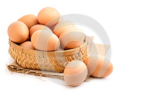 Close up fresh eggs isolated on white. for food concept