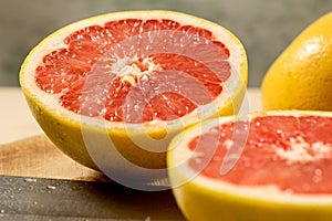 Close up of a fresh grapefruit cut in half