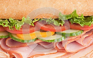 Close-up of a fresh ham & turkey sandwich