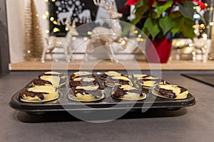 Close-up of fresh homemade Chocolate-Cheesecake Muffins