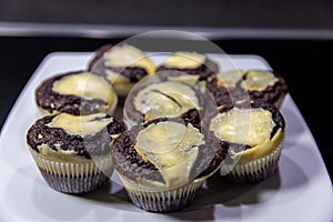 Close-up of fresh homemade Chocolate-Cheesecake Muffins