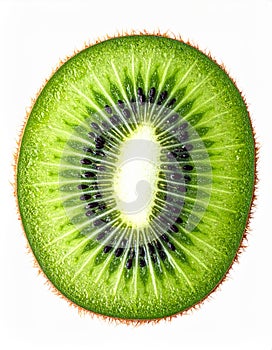 Close up of a Fresh Kiwi Fruit Slice Against White Background