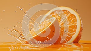 Close-Up of a Fresh Orange Slice Splashing Into Juice