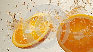 Close-Up of a Fresh Orange Slice Splashing Into Juice