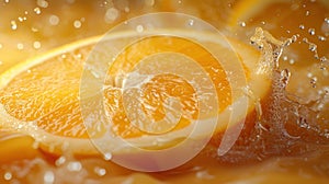 Close-Up of a Fresh Orange Slice Splashing Into Juice