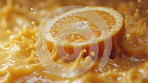 Close-Up of a Fresh Orange Slice Splashing Into Juice
