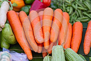 Close-up of fresh organic carrots for sale in the fresh market