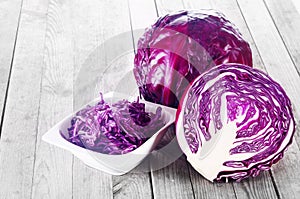 Close up Fresh Purple Cabbage on Wooden Table