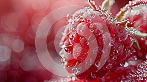Close-up of a fresh raspberry with dewdrops