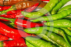 Close-up fresh red and green chilli on white background