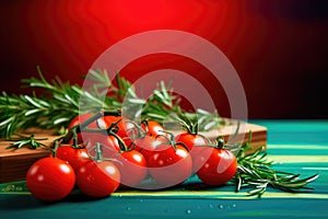 Close-up of fresh, ripe tomatoes on wood background