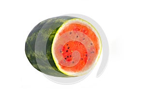 Close-up of a fresh sliced large watermelon isolated on a white