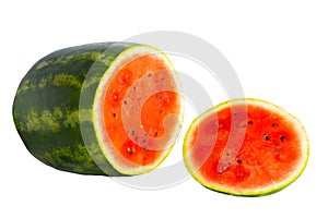 Close-up of a fresh sliced large watermelon isolated on a white