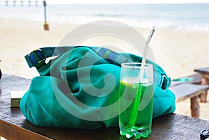 Close up of fresh summer drink, mint with carbonated water, ice