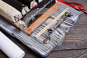 close up of fresh sushi set