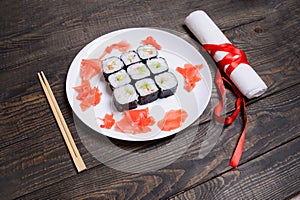 close up of fresh sushi set