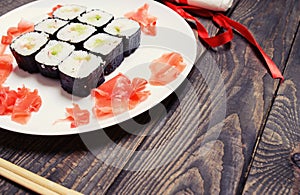 close up of fresh sushi set