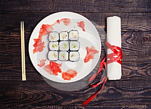 Close up of fresh sushi set