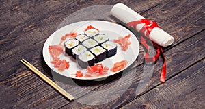 Close up of fresh sushi set