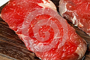 Close up of fresh uncooked rib eye steak