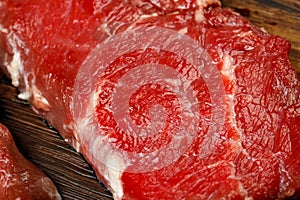 Close up of fresh uncooked rib eye steak